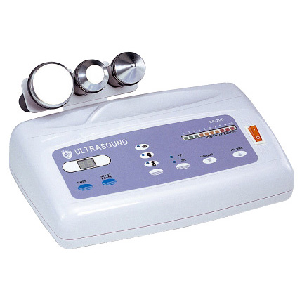 Ultrasonic Beauty Equipment. For Face & Body. Voltage: 220V/240V. Watt: 12W. Frequency: 50/60Hz. Net Weight: 2KG. Made in Taiwan.