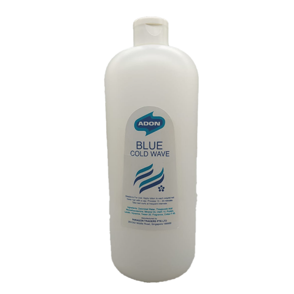 Adon Blue Cold Wave. Hair perming lotion step 1 for normal hair texture. Gentle perm suitable for most styles. Made in Singapore.