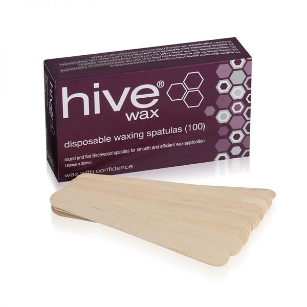 Hive Disposable Wooden Spatula. Flat round ended birchwood spatulas provide an accurate and efficient wax application. Used with all types of depilatory wax.