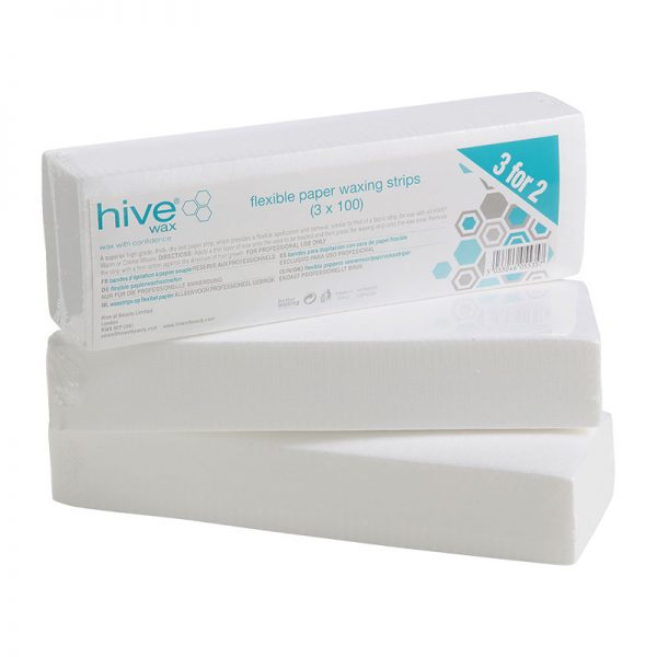 Hive Flexible Paper Waxing Strips (100) 3 for 2 Pack. Ideal for small areas, eyebrows and lips. The strip provides a flexible application and removal.