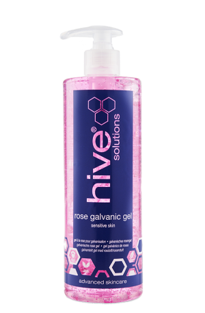 Hive Rose Galvanic Gel. For mature skin types. For both positive (+) and negative (-) settings during facial galvanic. Calm, soothe and hydrate the skin.