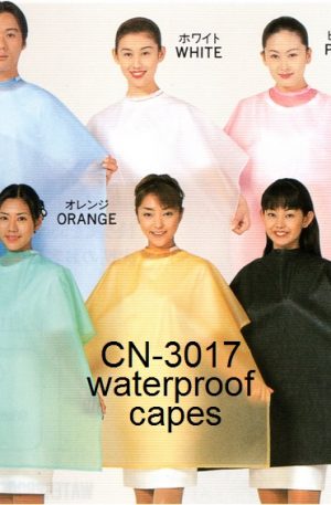 Waterproof Salon Capes. CN-30176. Colours Available: Blue, White, Pink, Green, Orange, Black.