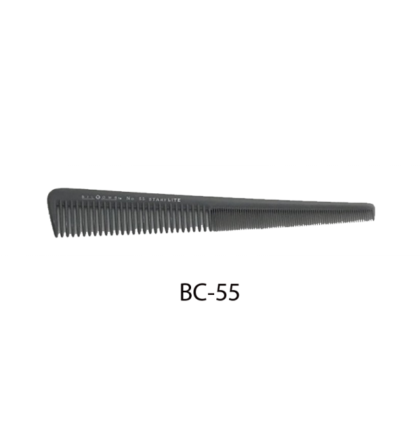 Cutting Comb #55. For cutting hair. Length: 18.5cm. Width: 1.5-3cm. Thin, small-spaced teeth that allow for reduced tangling and straight combing. ensure an even haircut. 