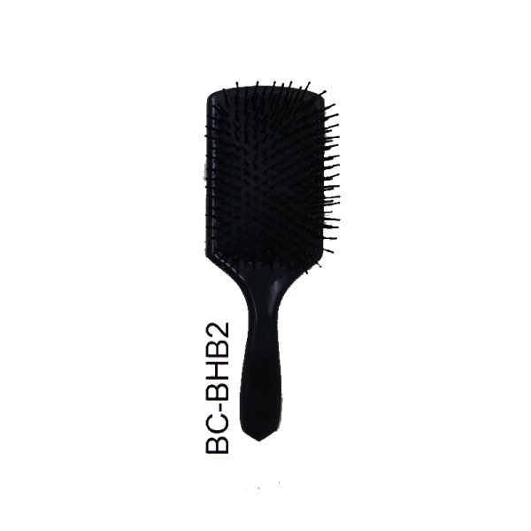 Black Paddle Brush. Soft pad reduces pain and the wide bristles reduce damage. Detangling & smoothing. Ideal for long, thick or straight hair.