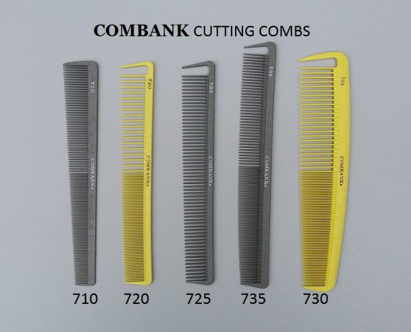 Combank Cutting Combs. Thin, small-spaced teeth that allow for reduced tangling and straight combing. ensure an even haircut. Best used for short hair.