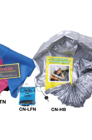 Hair Nets & Bonnet. Tidy your client's hair for hair treatment purposes. 3 variations: Triangular Setting Net, Nylon Hair Net & E-Z Hair Bonnet.