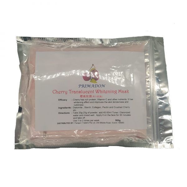 Primadon Cherry Translucent Whitening Mask. Cherry has rich protein, Vitamin C. It has whitening effect and improves the skin tenderness and ruddiness.