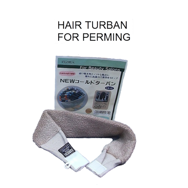 Hair Turban For Perming. Stretchable to fit most heads. The material is more absorbant than towel so that any excess perming lotion will not flow down to face. 