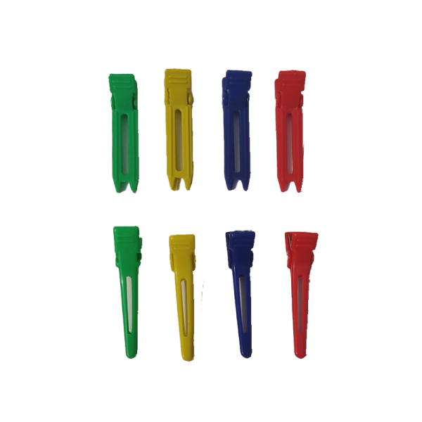 Plastic Pin Curl Clips. To hold curls. 2 Variations: Single or Double Prong. Available Colours: Green, Yellow, Blue, Red.