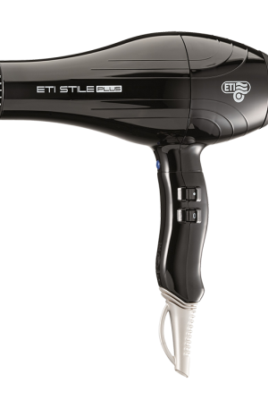 ETI Stile Plus Hairdryer. Wattage: 2,000 - 2,200W. High Speed, Lightweight Low Noise Professional AC Motor. 4 Heat, 2 Speed Setting. Made in Italy.